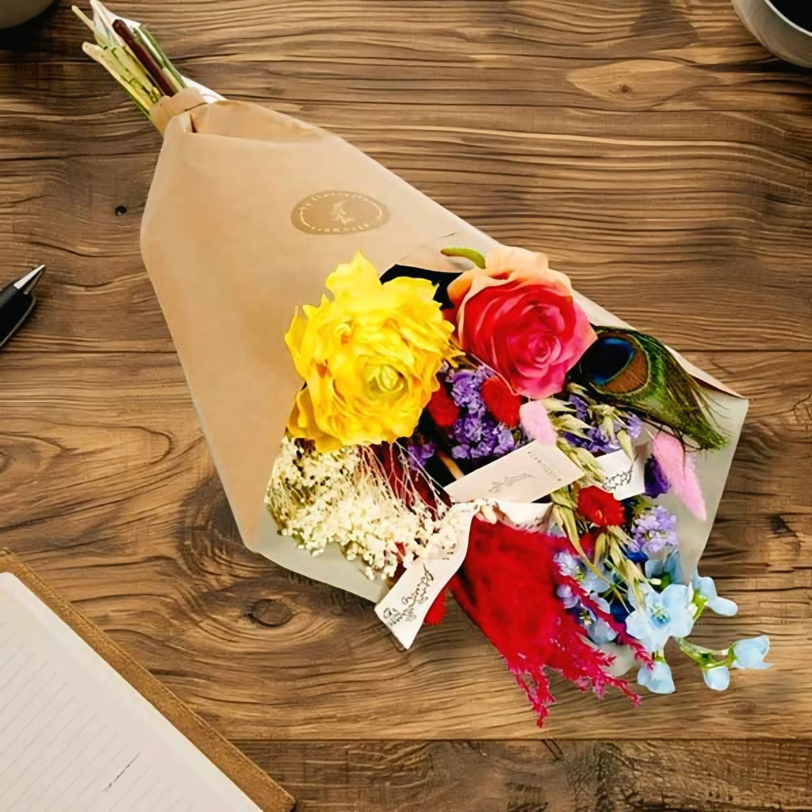 Droogbloemen & Zijde - Dried & Silk - Summer Party - 4 boeketten - ↕55cm