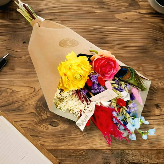 Droogbloemen & Zijde - Dried & Silk - Summer Party - 4 boeketten - ↕55cm