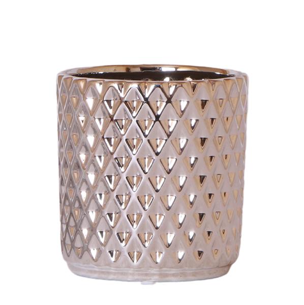 Metallic diamond bloempot - Zilveren keramieken sierpot Ø9cm